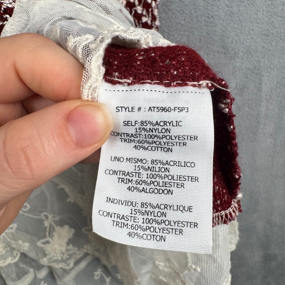 Altar'd State Burgundy Knit Lace Trim Open Back Tunic Sweater Small AT5960-F5P3 - Picture 5 of 8